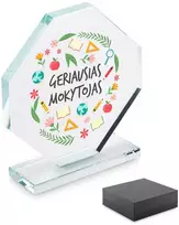 Stiklinis trofėjus dovanų dėžutėje "Geriausias mokytojas"