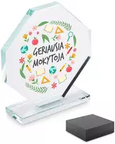 Stiklinis trofėjus dovanų dėžutėje "Geriausia mokytoja"