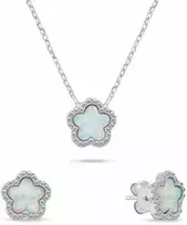 Brilio Silver Matching jewelry set with opals and zircons Flowers SET289W (pakabukas, earrings)