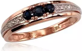 Auksinis žiedas su brangakmeniais. Metalas: Raudonas Auksas. Praba: 585°. Akmuo: Briliantai , Safyras - 18 - 1.91 g. - Briliantai (0,02Ct), Safyras (0,307Ct)