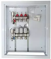 Hismart Grindinio šildymo kolektorius 3 kontūrų su terminėmis pavaromis NC AC230V ir debitomačiais