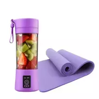 Winder Home Nešiojamas USB trintuvas 380 ml su violetiniu jogos ir mankštos kilimėliu – sporto rinkinys, violetinis