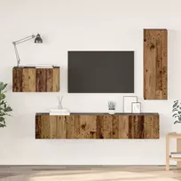 TV staliukas TV spintelių komplektas 4 pcs Senovinis medis Apdirbta mediena