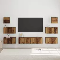 TV staliukas TV spintelių komplektas 8 pcs Senovinis medis Apdirbta mediena