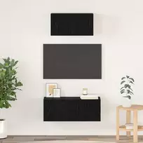 TV staliukas TV spintelių komplektas 2 pcs Juodas ąžuolas Apdirbta mediena
