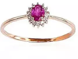 Auksinis žiedas su brangakmeniais. Metalas: Raudonas Auksas. Praba: 585°. Akmuo: Briliantai , Rubinas - 17 - 0.86 g. - Briliantai (0,038Ct), Rubinas (0,196Ct)