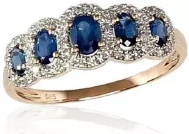 Auksinis žiedas su brangakmeniais. Metalas: Raudonas Auksas. Praba: 585°. Akmuo: Briliantai , Safyras - 18 - 1.8 g. - Briliantai (0,124Ct), Safyras (0,717Ct)
