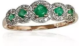 Auksinis žiedas su brangakmeniais. Metalas: Raudonas Auksas. Praba: 585°. Akmuo: Briliantai , Smaragdas - 16.5 - 1.19 g. - Briliantai (0,103Ct), Smaragdas (0,246Ct)