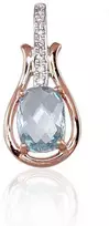 Auksinis pakabukas su brangakmeniais. Metalas: Raudonas Auksas. Praba: 585°. Akmuo: Briliantai , Mėlynas topazas - 1.15 g. - 18 mm. - Briliantai (0,021Ct), Mėlynas topazas