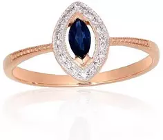 Auksinis žiedas - 17 - 1.65 g. - Briliantai (0,041Ct), Safyras (0,196Ct)