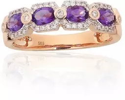 Auksinis žiedas - 18 - 2.93 g. - Briliantai (0,172Ct), Ametistas