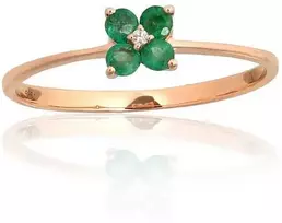 Auksinis žiedas - 17.5 - 1.09 g. - Briliantai (0,006Ct), Smaragdas (0,159Ct)