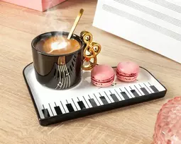 Keraminis kavos muzikos rinkinys su šaukštu ir lėkštute