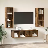 TV staliukas TV spintelių komplektas 3 pcs Senovinis medis Apdirbta mediena