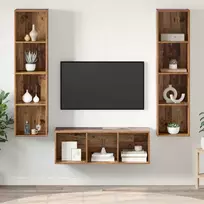 TV staliukas TV spintelių komplektas 3 pcs Senovinis medis Apdirbta mediena