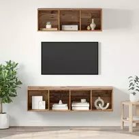 TV staliukas TV spintelių komplektas 2 pcs Senovinis medis Apdirbta mediena