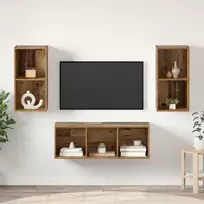 TV staliukas TV spintelių komplektas 3 pcs Senovinis medis Apdirbta mediena