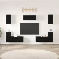 TV staliukas TV spintelių komplektas 7 pcs Juodas ąžuolas Apdirbta mediena