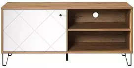 TV staliukas Touch, 123 x 40 x 56 cm, matinė balta / ąžuolas