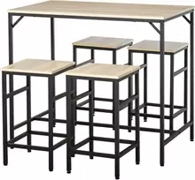 HOMCOM Baro stalo rinkinys 5 dalių baro stalas 4 baro kėdės stalo komplektas virtuvės stalviršis valgomasis stalas plienas ąžuolas + juoda 100x60x88cm