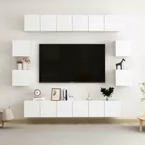 TV staliukas Televizoriaus spintelių komplektas, 10 dalių, baltas, MDP
