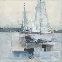 Aliejinė tapyba 100x100cm, burlaiviai jūroje