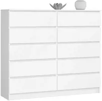 AKORD Komoda 10 stalčių Balta 138x40x121