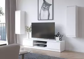 TV staliukas Akord sienos baldų vitrina ir TV rinkinys Balta 240x40x140