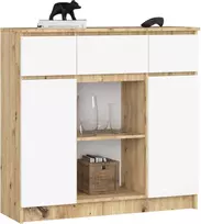 AKORD Komoda 2 durys 3 stalčiai 1 mažos durys ąžuolas rankomis pagaminta/balta 101x35x98