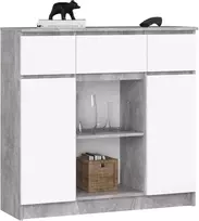AKORD Komoda 2 Durys 3 Ištraukiamos Lentynos 1 Mažos Durys Betonas/baltas 101x35x98