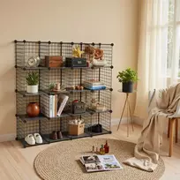 Songmics Metalinė lentyna su 16 kubų, 123x31x123 cm, juoda