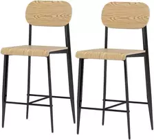HOMCOM 2 baro kėdžių komplektas, baro kėdė su kojų atrama, metalinis rėmas, virtuvės kėdė su sėdynės aukščiu 66 cm, lengvai montuojama baro kėdė, pramoninio dizaino natūralios medienos + juoda