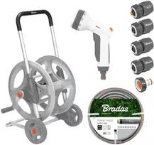 Žarnos vežimėlis su žarna ir priedais Bradas Baltas LINE Sidabrinis PRO SET, 1/2 50m