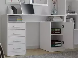 Top E Shop Topeshop BIURKO ADA balta 125 Cm 4 Szuflady Szafka Półki Do Biura Pokoju Na Nešiojamas kompiuteris