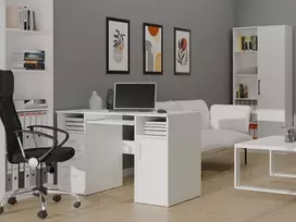 Top E Shop Topeshop BIURKO DELTA balta 120 Cm 3 Szuflady Szafka Półki Do Biura Pokoju Na Nešiojamas kompiuteris