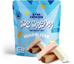 Supergarden STAR CANDIES šaltyje džiovinti ledai NEAPOLITAN (vaniliniai, šokoladiniai, braškiniai), 16g