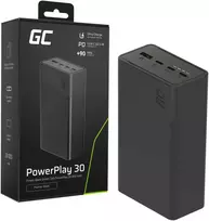 Green Cell Žalias Cell Greencell PowerPlay 30 – juoda išorinė baterija su 30 000 mAh, 22.5 W, 4 prievadais