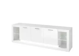 TV staliukas Meran, 198 x 43 x 49 cm, baltas blizgus