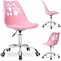 Vaikiška sukamoji kėdė ant ratukų, rožinė, reguliuojamo aukščio, ergonomiška, su katės letenėlių raštu, biuro kėdė, kompiuterio kėdė, rašomojo stalo kėdė