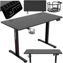 Elektrinis žaidimų stalas Shadow Gamer 1.0, juodas, 120 cm, reguliuojamas aukštis, ergonomiškas žaidimų stalas, kompiuterio stalas, konsolės stalas