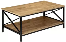 Rustiškas kavos staliukas, 100 cm, juodas/rudas, vintažinio stiliaus, stabilus plieno rėmas, retro kavos staliukas, svetainės staliukas