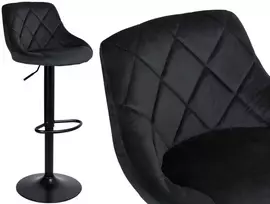 Juoda aksominė baro kėdė, reguliuojamas aukštis, geometrinis dygsniavimas, 360° pasukama, virtuvės pusbario kėdė, pusryčių baro kėdė, valgomojo kėdė