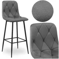 Baro kėdė, grafito velvetas, dygsniuota sėdynė, metalinės kojos, 111 cm aukščio virtuvės baro taburetė, pusbario kėdė