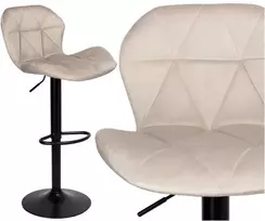 Baro kėdė Gordon, juodo aksomo, reguliuojamo aukščio, smėlio spalvos sėdynė, 360° pasukama, virtuvės kėdė, pusbario kėdė, besisukanti kėdė