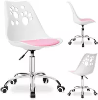 Vaikiška besisukanti kėdutė su ratukais, rožinė/balta, ergonomiška, katės letenėlės raštas, patogi, reguliuojama, mokyklinė