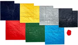 Betono štampai 618x618x17 mm, 7 vnt tekstūravimo formos, poliuretano klojimo įrankiai, betono rašto antspaudai