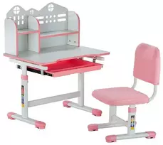 Vaikiškas mokomasis stalas ir kėdės komplektas, reguliuojamo aukščio, rožinis vaikiškas stalas su knygų lentyna, ergonomiškas mokinio stalas