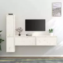TV staliukas Televizoriaus spintelės, 4vnt., baltos, pušies medienos masyvas