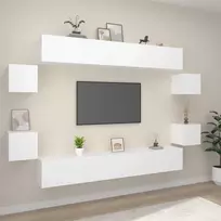 TV staliukas Televizoriaus spintelių komplektas, 8 dalių, baltas, mediena