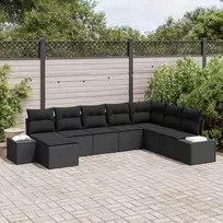 Sodo Sofų Rinkinys su pagalve 8 pcs Juoda poliratanas